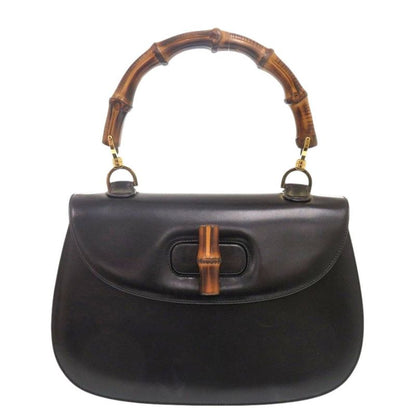 Gucci Bamboo Turnlock Vintage Leather Black Handbag Black 0715 Gucci