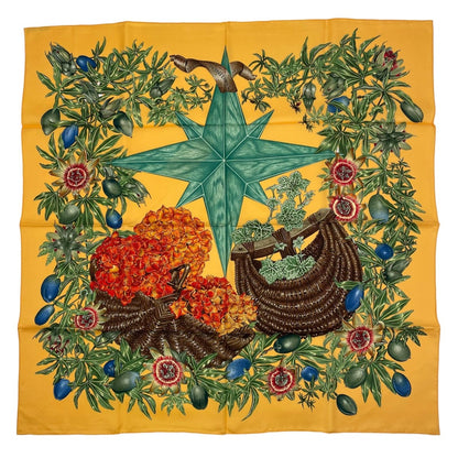 Hermes Scarf Silk Carre 90 Passiflores Passion Flower Orange