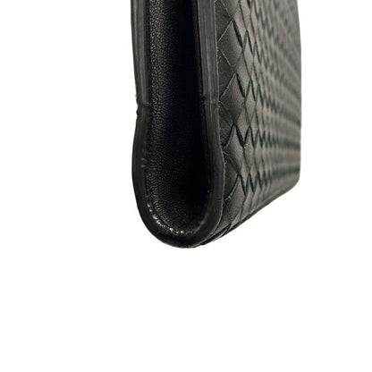 Bottega Veneta Intrecciato Black L-shaped Zipper Clutch Leather