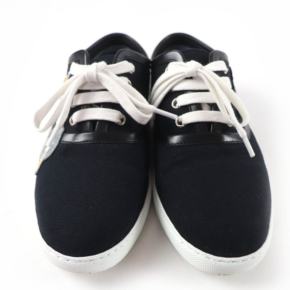 Hermes Innocent Leather Logo Patch Lace Up Low Cut Sneakers Black 36.5 Handbag — view 4