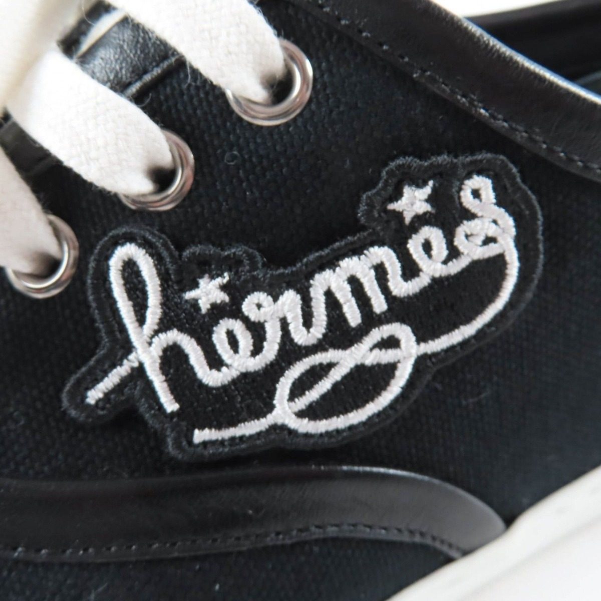 Hermes Innocent Leather Logo Patch Lace Up Low Cut Sneakers Black 36.5 Handbag — view 9
