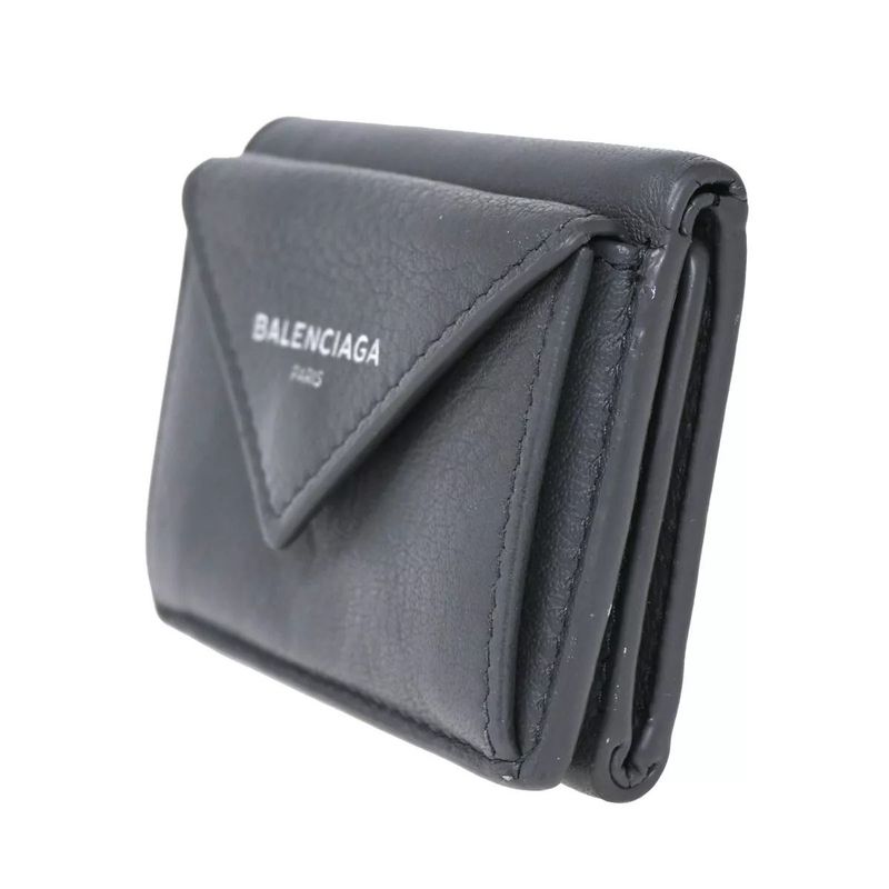 Balenciaga Wallet Trifold Wallet Mini Wallet Gray Leather 67bs134