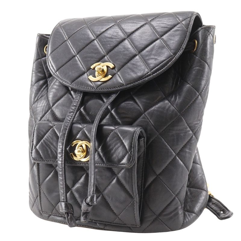 Chanel Matelasse Vintage Lambskin Black Women's Backpack/daypack