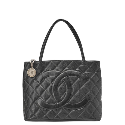 Chanel Matelasse Reprint Tote Caviar Skin Black With Silver Hardware Women's