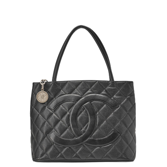 Chanel Matelasse Reprint Tote Caviar Skin Black With Silver Hardware Women's