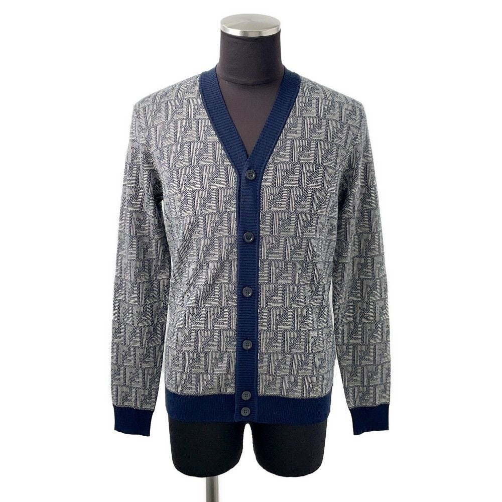 Fendi Cardigan FF Logo Wool 46 Top Graynavy
