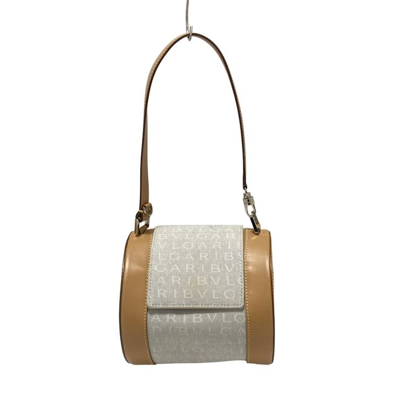 Bvlgari Handbag B-zero1 (bag) Light Gray And Brown Drum Bag Leather