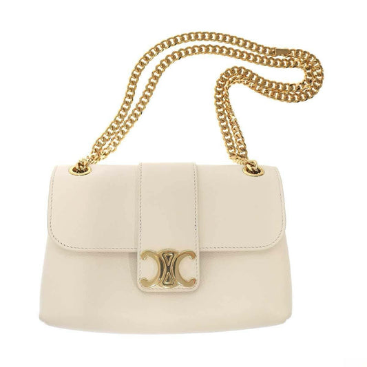 Celine Victoire Triomphe Shoulder Bag Soft Sapul Cafskin White