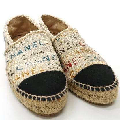 Chanel Espadrilles Linen 39 Hemp Logo Slip-on Flat Shoes