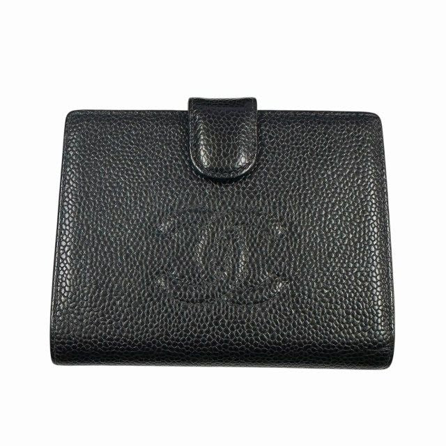 Chanel Caviar Leather Coco Mark Wallet Bifold Black AA