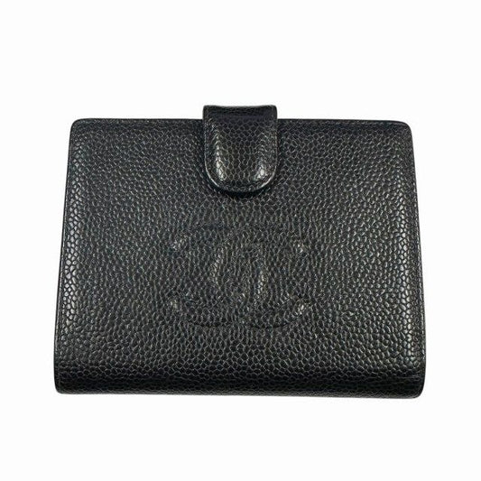 Chanel Caviar Leather Coco Mark Wallet Bifold Black AA