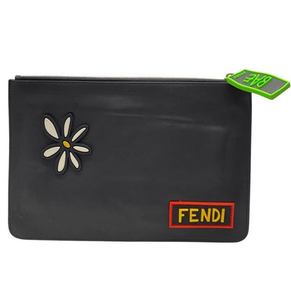 Fendi 7n0078 Faith Clutch Bag Second Bag Clutch Pochette Logo Leather Rubber