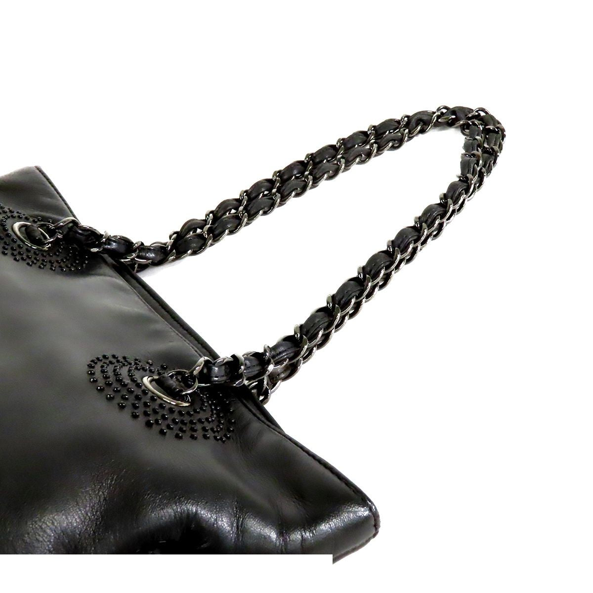 Chanel Bonbon Tote Black Gunmetal Lambskin Studs CC Logo Shoulder Bag — view 4