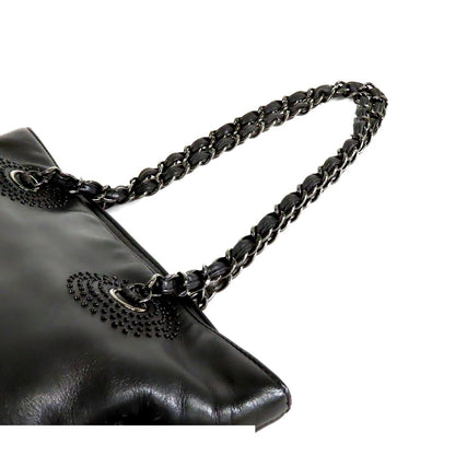 Chanel Bonbon Tote Black Gunmetal Lambskin Studs CC Logo Shoulder Bag — view 4