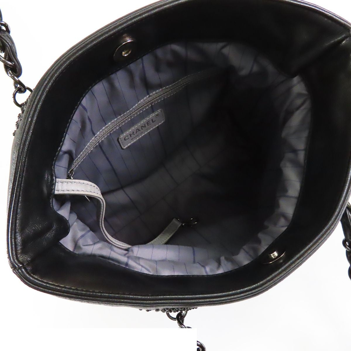Chanel Bonbon Tote Black Gunmetal Lambskin Studs CC Logo Shoulder Bag — view 5