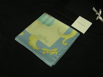 Bvlgari 100% Silk Large Scarf Shawl Women's Cream And Blue Fc5968