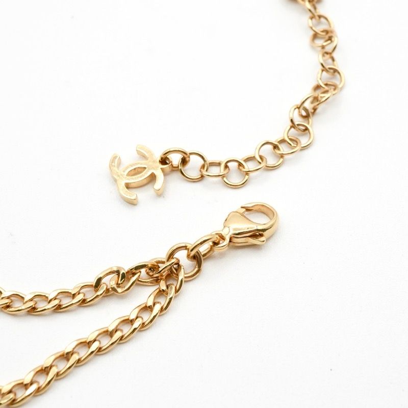 Chanel Necklace Pendant Choker Gold White Here Mark Circle
