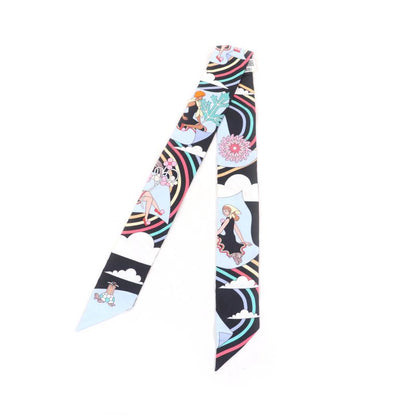 Hermes Carres Volants Flying Carré 100% Silk Noir/ciel/multicol Twilly Scarf