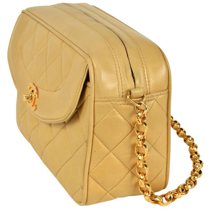 Chanel Shoulder Bag Lambskin Beige Gold Hardware Diana Flap Coco Mark Fringe