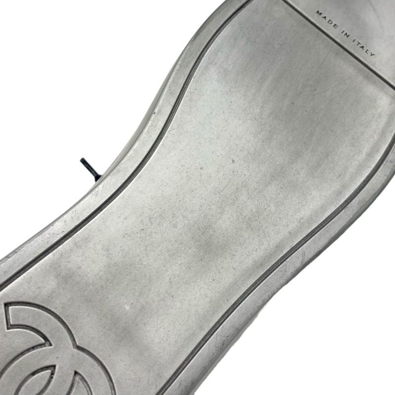 Chanel Sneakers Shoes Velor Leather Silver Navy Here Mark