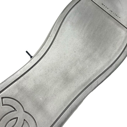 Chanel Sneakers Shoes Velor Leather Silver Navy Here Mark