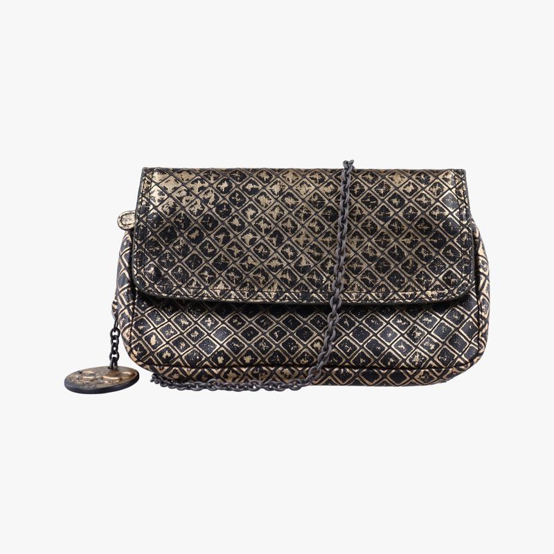 Bottega Veneta Intrecciomirage Butterfly Charm Black And Gold Leather B00957186b