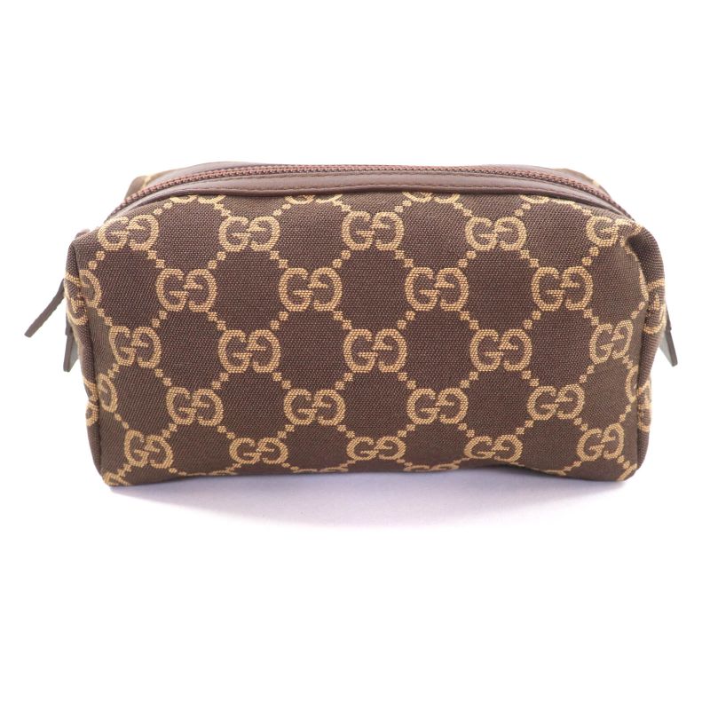 Gucci 002058 GG Canvas Leather Use Cosmetic Pouch Brown With Box Made In Italy
