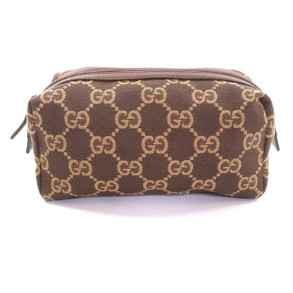 Gucci 002058 GG Canvas Leather Use Cosmetic Pouch Brown With Box Made In Italy