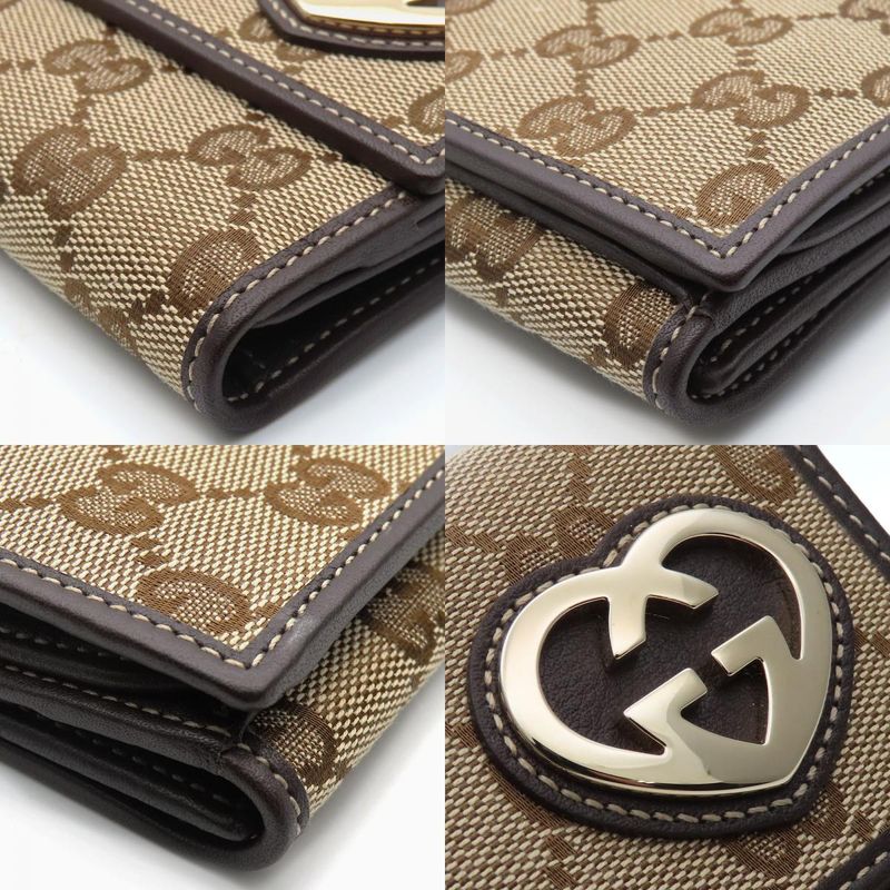 Gucci Long Wallet 245723 GG Canvas Leather Brown Beige Gold Hardware W Hook