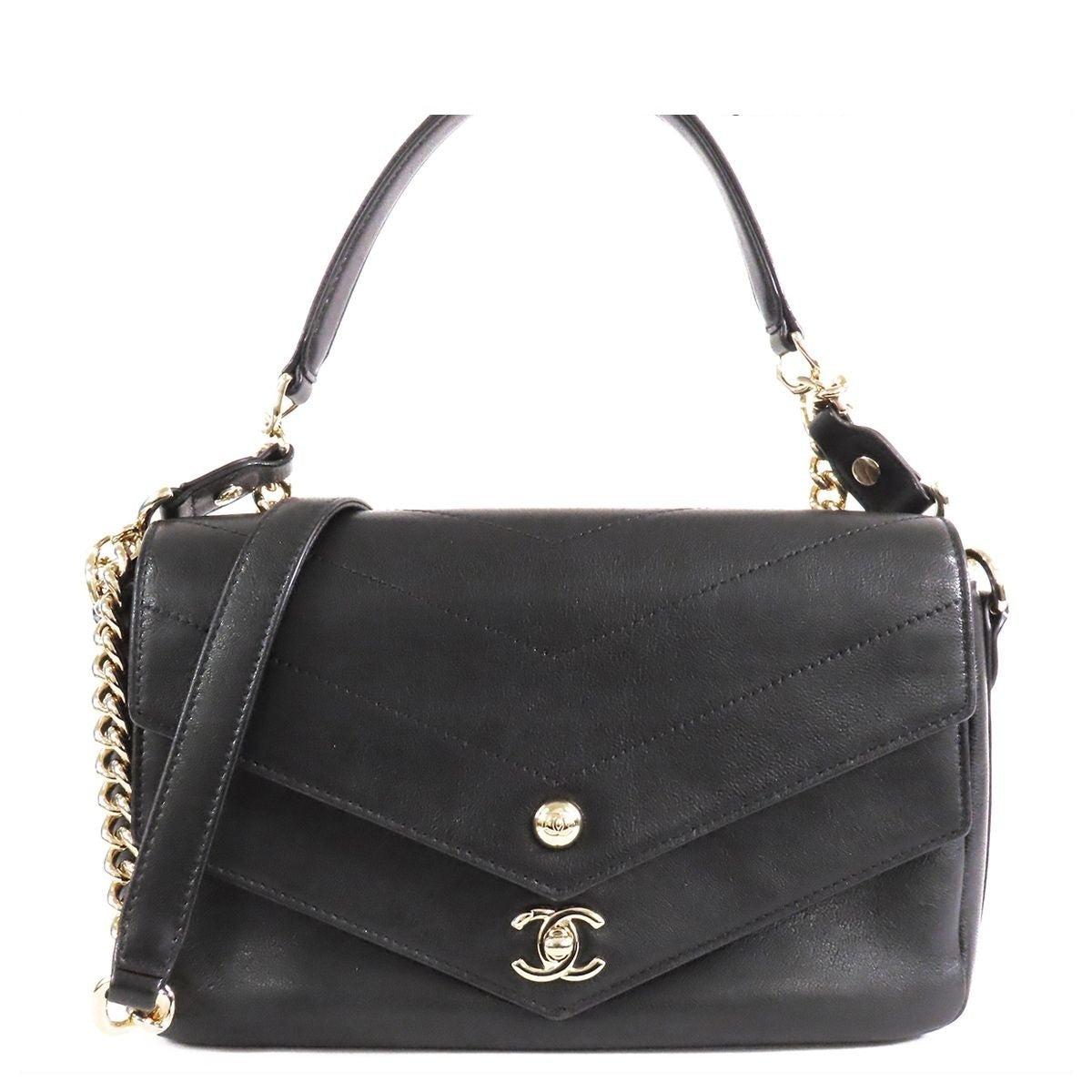 Chanel Stitch Black Gold Leather 2-Way Chain Shoulder Bag