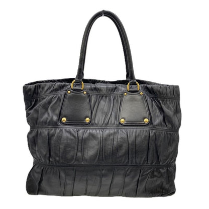 Prada Tote Handbag Gather Leather Black Vintage Ladies Men Fashion Gift
