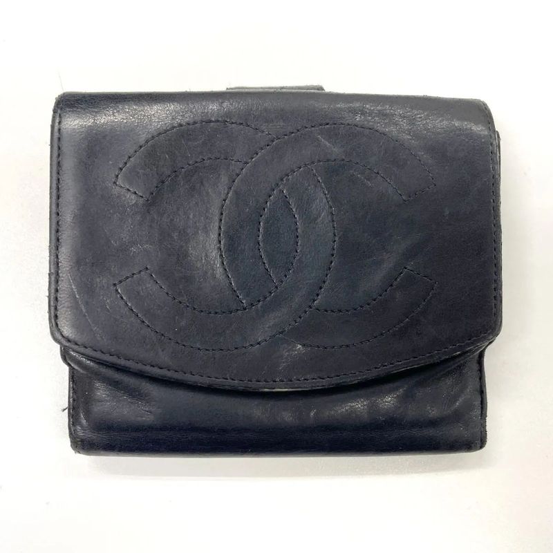 Chanel Coco Mark W Hook Lambskin Bifold Compact Wallet Black Made In France