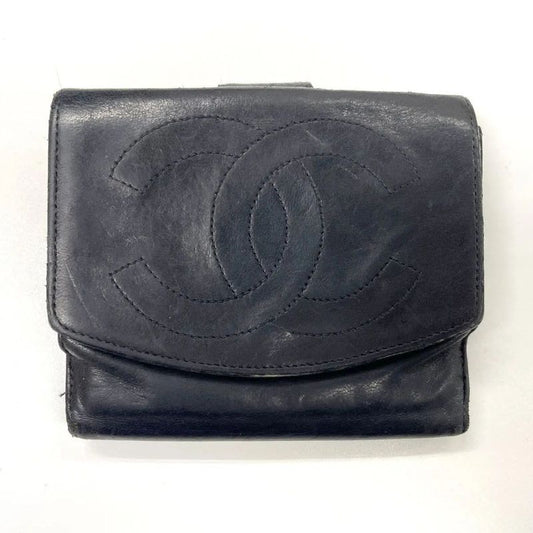 Chanel Coco Mark W Hook Lambskin Bifold Compact Wallet Black Made In France