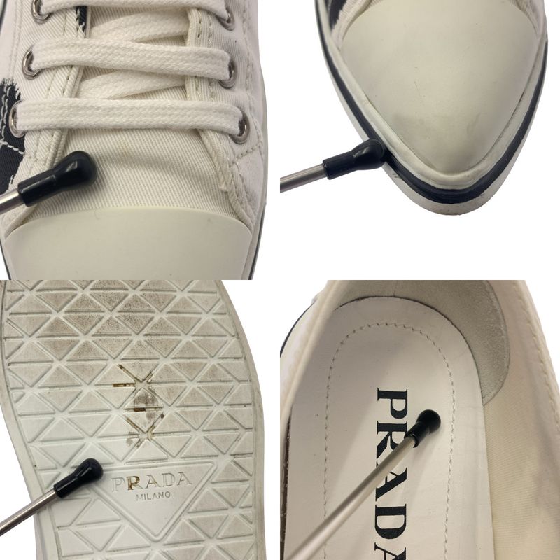 Prada Dotted Canvas Pointed Toe Sneakers - 36 - White - Women's