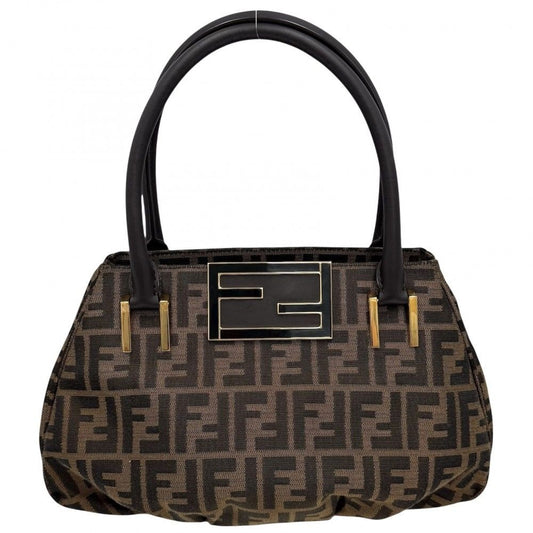 Fendi Handbag Zucca Canvas Leather Brown Gold