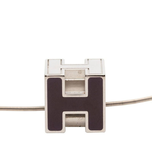 Hermes Cage de Ash Cube Necklace Silver Purple Metal Enamel