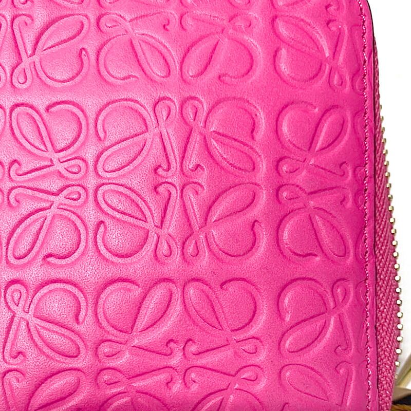 Loewe Round Zip Long Wallet 107n55 Anagram Pattern Leather Pink And Gold