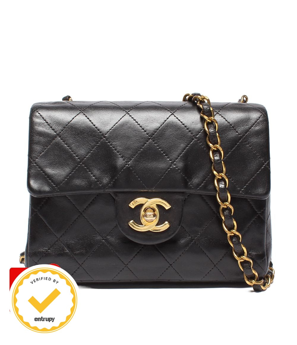 Chanel Chain Shoulder Bag Gold Mini Quilted Single Flap Lambskin