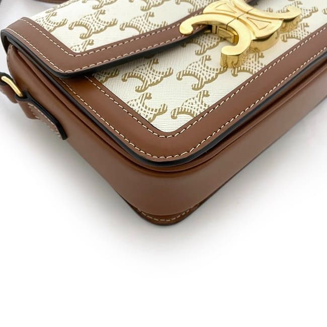 Celine Shoulder Bag F21151 White Brown Triomphe