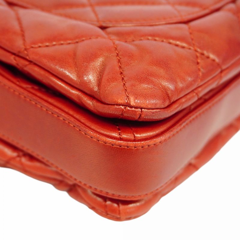 Chanel Shoulder Bag Matelasse Lambskin Red Silver Hardware Women