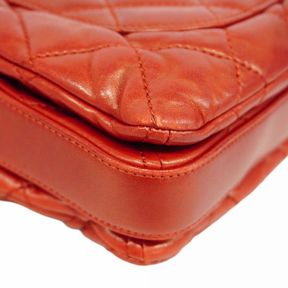 Chanel Shoulder Bag Matelasse Lambskin Red Silver Hardware Women