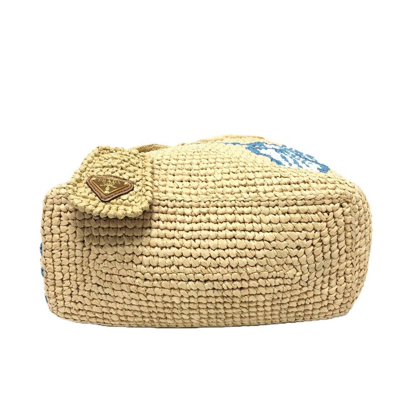 Prada Handbag Logo St Barth's Island Limited Edition 1bg454 Raffia Beige