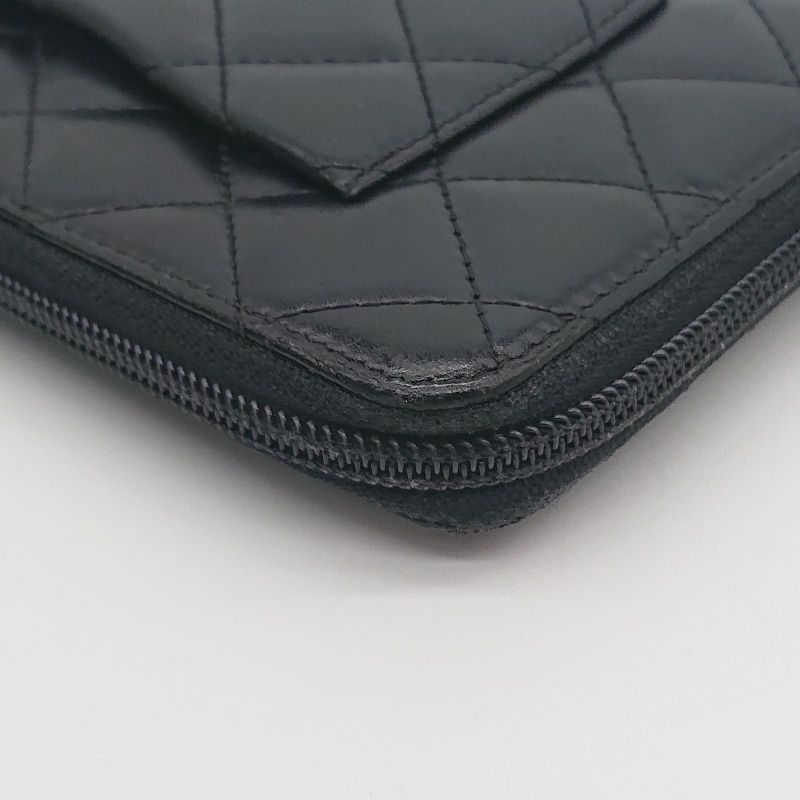 Chanel Long Wallet Organizer Cambon Line Round Zip Zipper With Seal Black/black