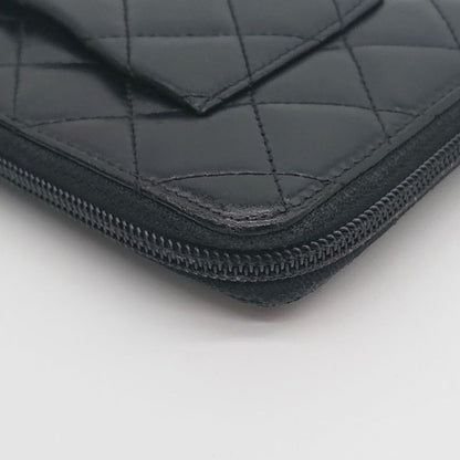 Chanel Long Wallet Organizer Cambon Line Round Zip Zipper With Seal Black/black