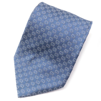 Gucci 100% Silk GG Logo All-over Pattern Cles Str Wide Tie Light Blue Made In
