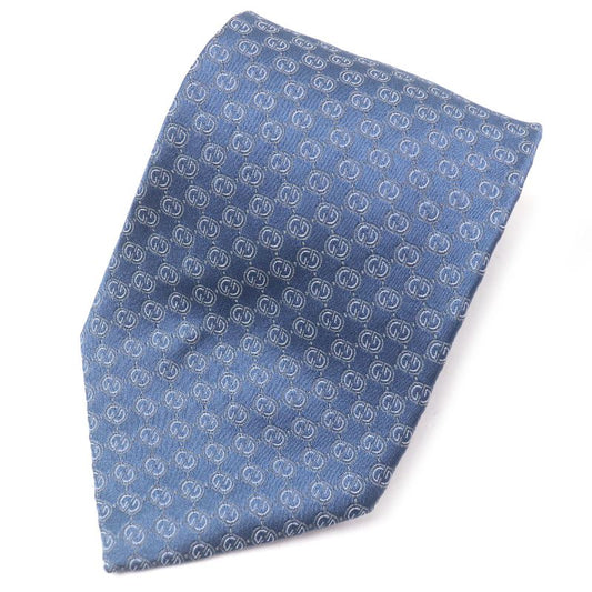 Gucci 100% Silk GG Logo All-over Pattern Cles Str Wide Tie Light Blue Made In