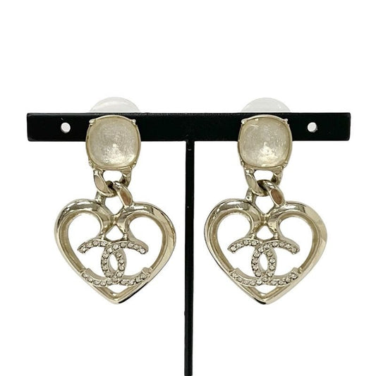 Chanel Earrings Gold Coco Mark Rhinestone Bijou Heart