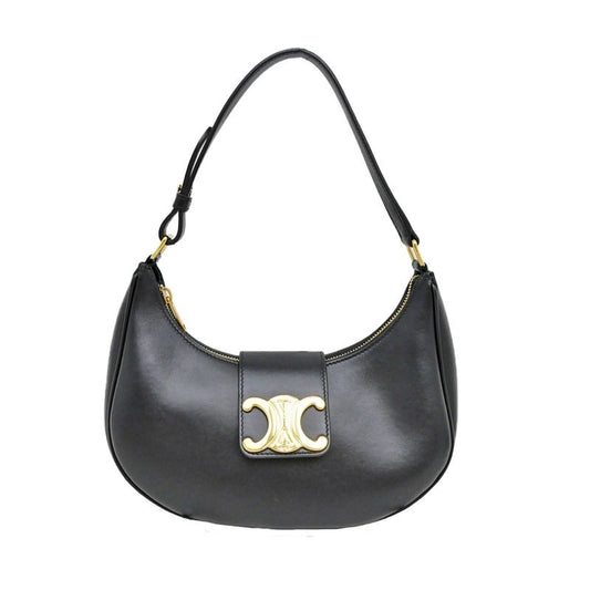 Celine Ava Medium Triomphe Shoulder Bag Black Gold Hardware