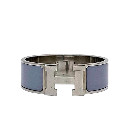 Hermes Bangle Click Clack Silver Light Blue Excellent Condition Metal