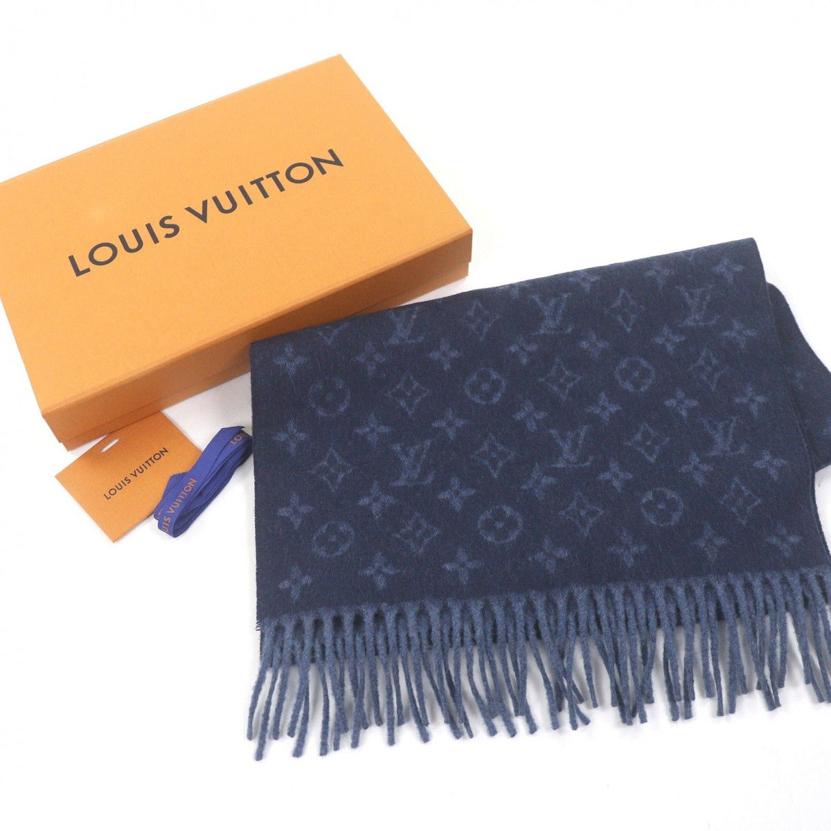 Louis Vuitton Made Scarf, Monogram Gradient Cashmere Wool Blue Marine — view 2
